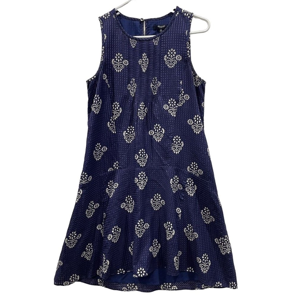 Madewell Womens Silk Floral Sleeveless Shift Dress Drop Waist Peplum Blue sz XS